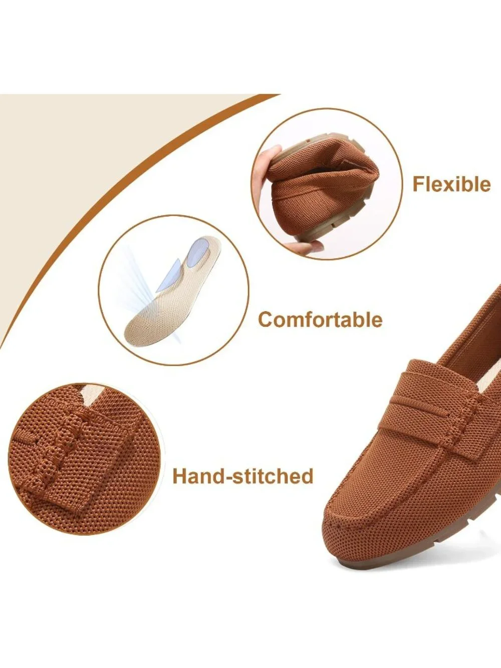 Women's Brown Mesh Comfortable Slip on Dressy Casual Walking Loafer Flat Shoes